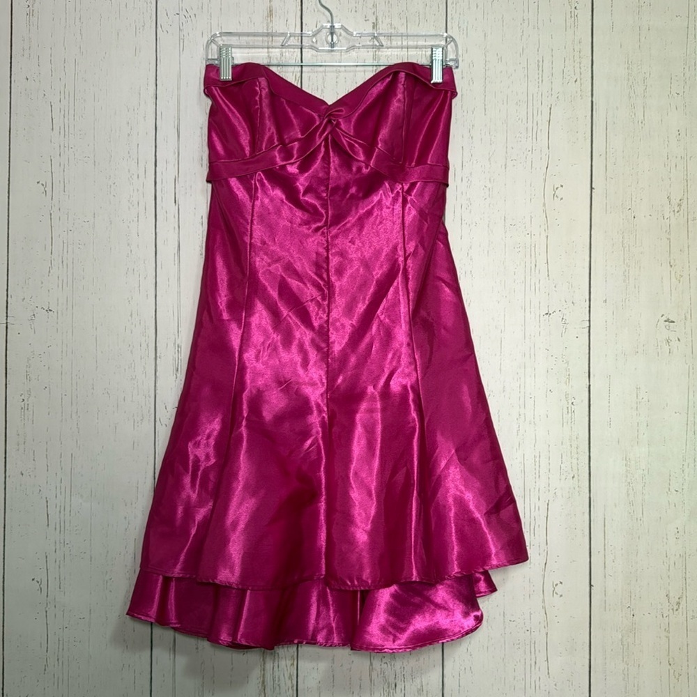 Jessica McClintock For Gunne Sax Hot Pink Formal Strapless Cocktail Party Dress